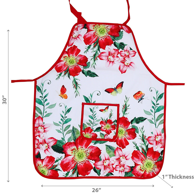 Ensemble de 2 tabliers décoratifs avec poche florale rouge