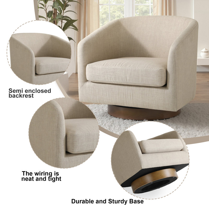 72Cm Wide Swivel Barrel Chair, Brown Linen Blend