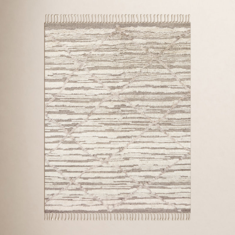 Tapis ivoire / taupe noué à la main Benjamin, Rectangle 5 pi 6 po x 8 pi 6 po