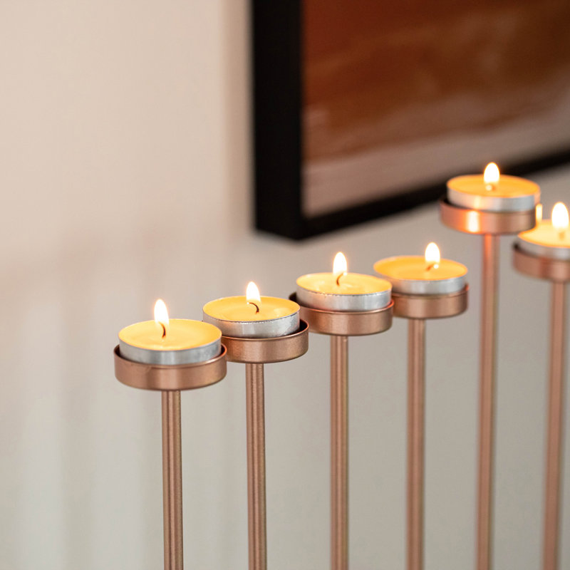 Metal Tabletop Candelabra, Rose Gold, 24.25" H x 16.75" W x 5" D