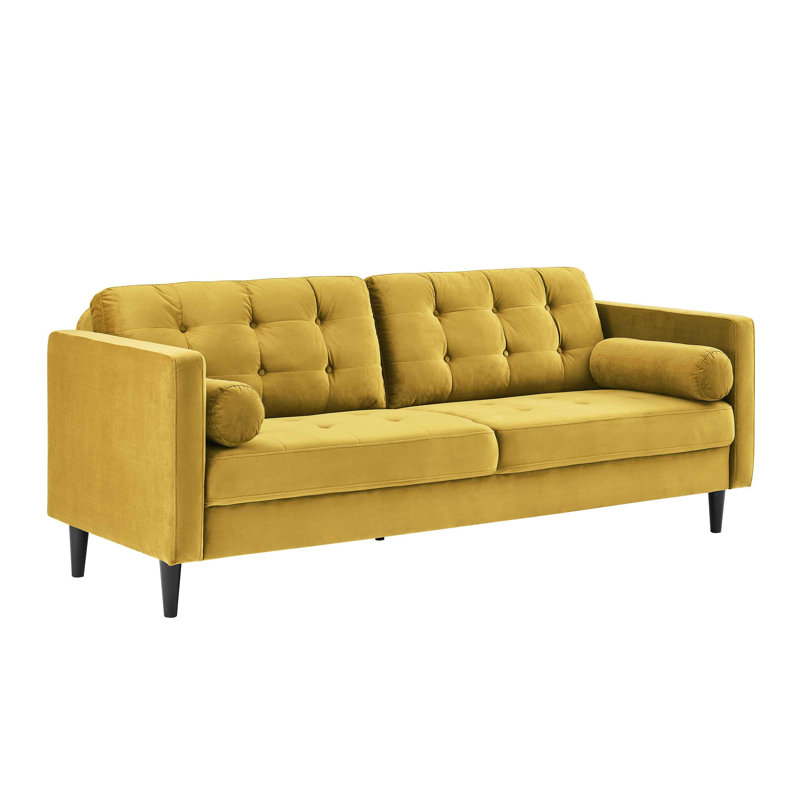 Jeses 204Cm Velvet Square Arms Sofa, Yellow