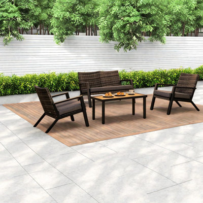Ensembles de salle à manger de patio moderne, siège d'extérieur compact en rotin 4 pièces