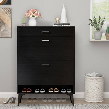 Shoe Cabinet with 2 Flip Drawers for Entryway, Modern Shoe Rack Shoe  Organiazer with Drawer, Shoe Storage Cabinet, Black (31.49*9.44*43.30  inches)