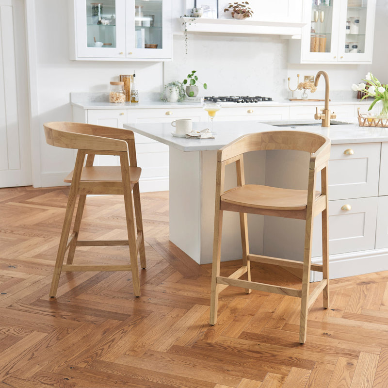 Counter Stool with Solid Wood Frame, Beige