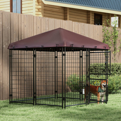 Chenil d'extérieur 4,6 'x 5' en acier robuste et imperméable pour petits et moyens chiens