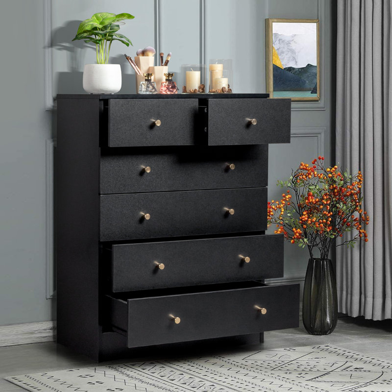 Armoire de rangement à 6 tiroirs Imogen, Noir, noir, noir, noir
