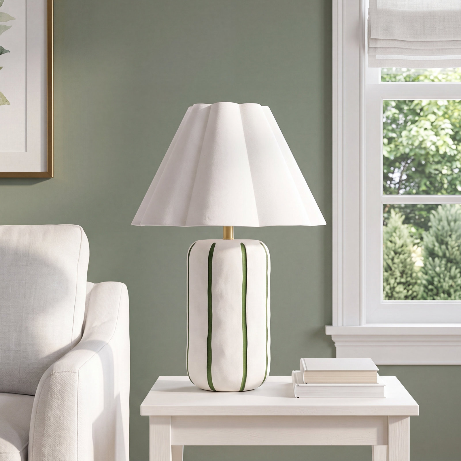 Ceramic Table Lamp, Green, 25"H x 18"W x 18"D