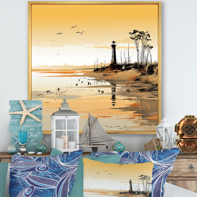 Phare au coucher du soleil, balise I - art mural Coastal Sunset