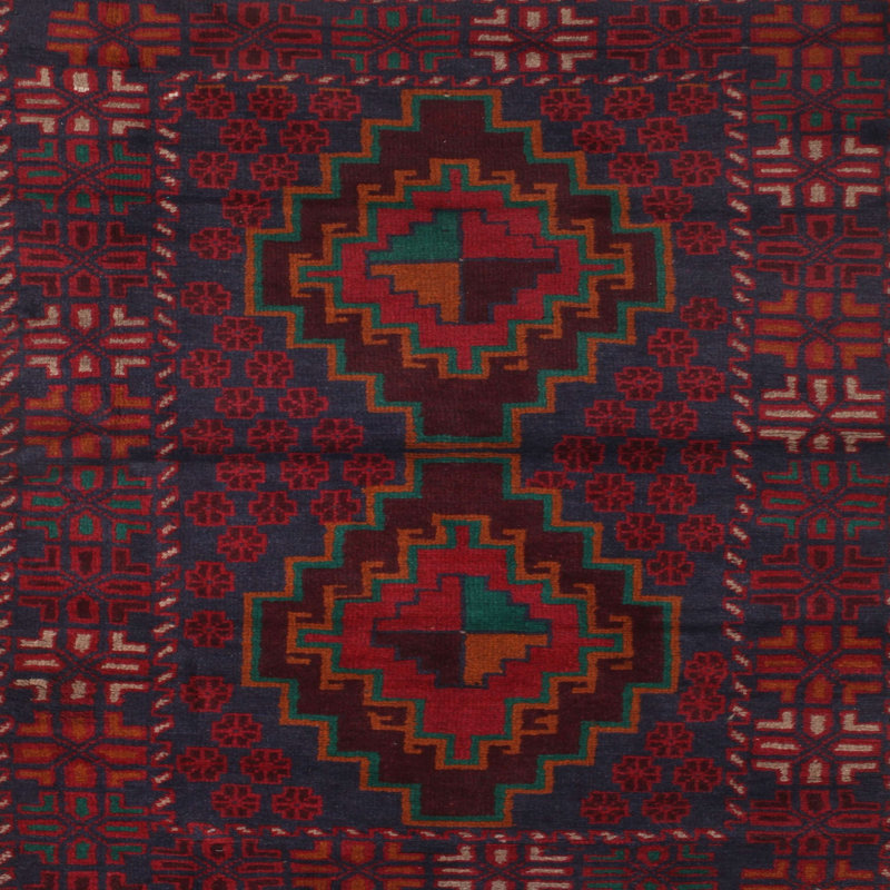 Tapis oriental gris / rouge / vert, Carré 6 pi