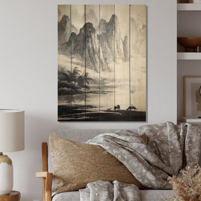 Peinture traditionnelle chinoise paysage - décoration murale traditionnelle en bois
