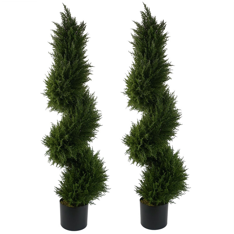 Pair of 120cm Artificial Cypress Sprial Topiary