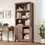Bibliothèque de campagne 71 "avec portes, bibliothèque rustique en bois à 5 niveaux avec armoire et tablette réglable