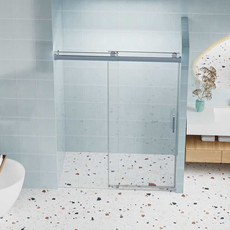 Porte de douche coulissante en verre trempé à fermeture douce