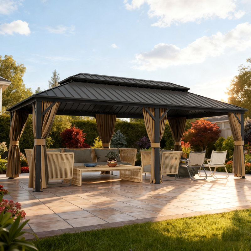 12 Ft. X 22 Ft. Heavy Duty Hardtop Aluminum Gazebo, Extra Large Outdoor Patio Gazebo, Weatherproof Backyard Shade Structure