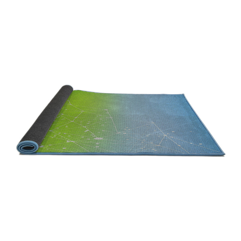 Tapis bleu/vert à motifs, Rond 8 pi