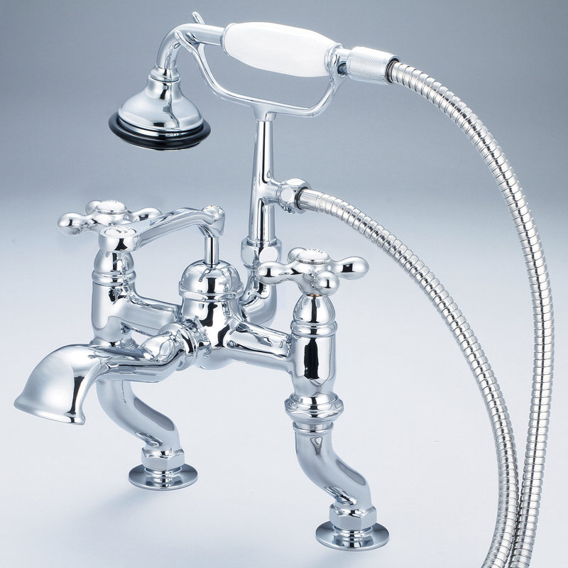Stonington Deck Tub Spout, Cross Handles, Hand Polished, Richly Triple Plated Chrome Finish