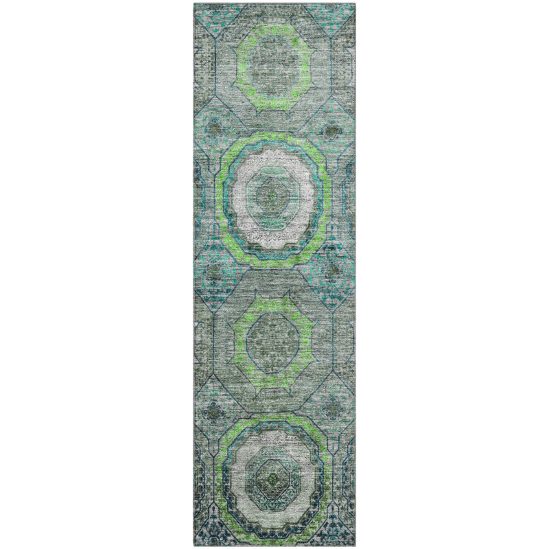 Premium Machine Washable Mayfield AMF2050 Panel Rug, 2'3" x 7'6" Runner, Teal