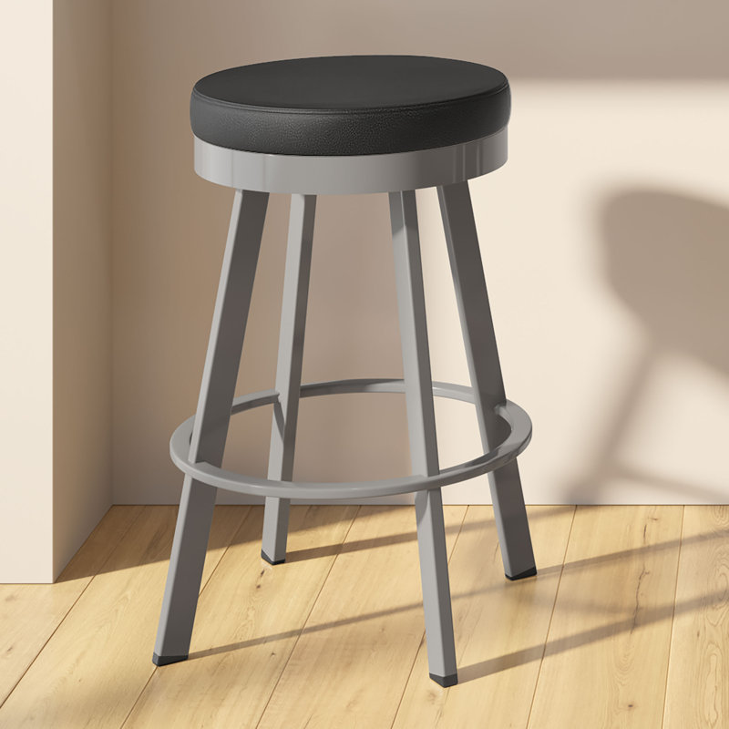 Tabouret de bar et de comptoir pivotant sans dossier Jamieson, Similicuir noir, Grey