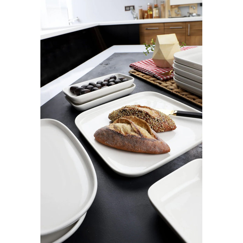 Ensemble de petit-déjeuner 14 pièces, 100% céramique, blanc | Comprend 6 assiettes de service (9,1 x 9,1 x 0,8 po), 2 grandes assiettes (5,1 x 9,8 x 0,8 po), 2 petites assiettes (3,9 x 7,1 x 0,8 po), 4 bols (3,9 x 3,9 x 1,2 po) | Lavable au lave-vaisselle, conception élégante pour tous les repas