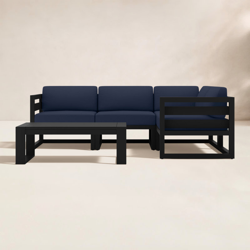 Smith 4 - Person Modular Patio Conversation Set with Sunbrella® Cushions, Canvas Heather Beige Sunbrella® Canvas, Black