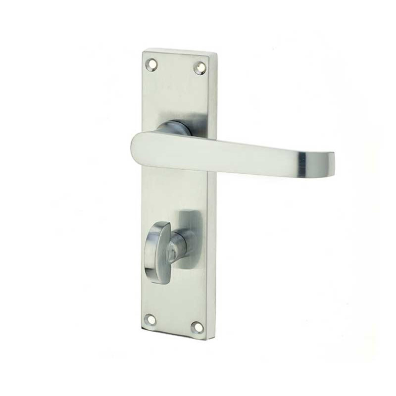 Victorian Straight Bathroom Door Handle, Satin Chrome