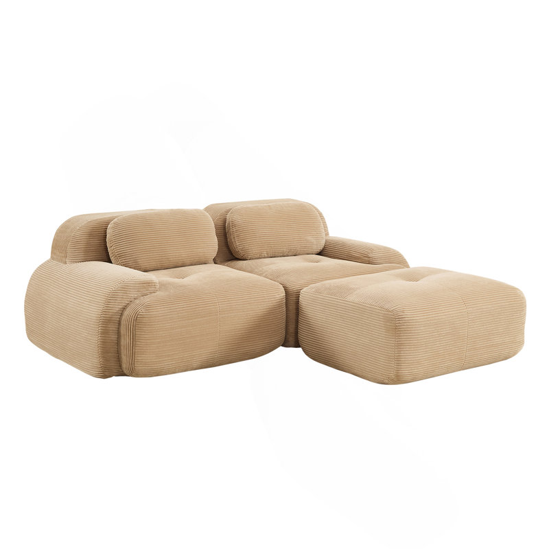 Canapé de 82 po en forme de L en tissu SoftCorduroy, conception modulaire en tissu, combinaisons multiples, accoudoirs courbés, aucun assemblage requis, éponge à haute résilience convenant aux salons, aires de repos, chameaux