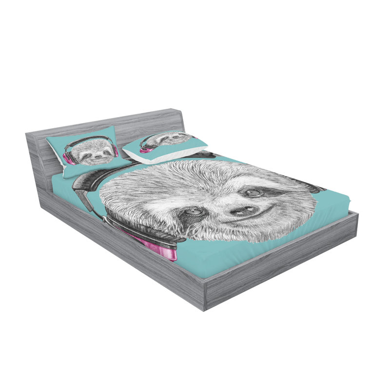 Drap-housse et coussin décoratif paresseux Ambesonne bleu sarcelle gris fuchsia
