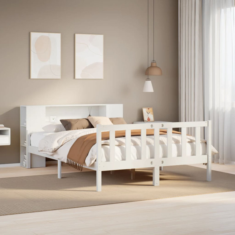 Mohall Solid Wood Bed, 150 x 200 cm, White
