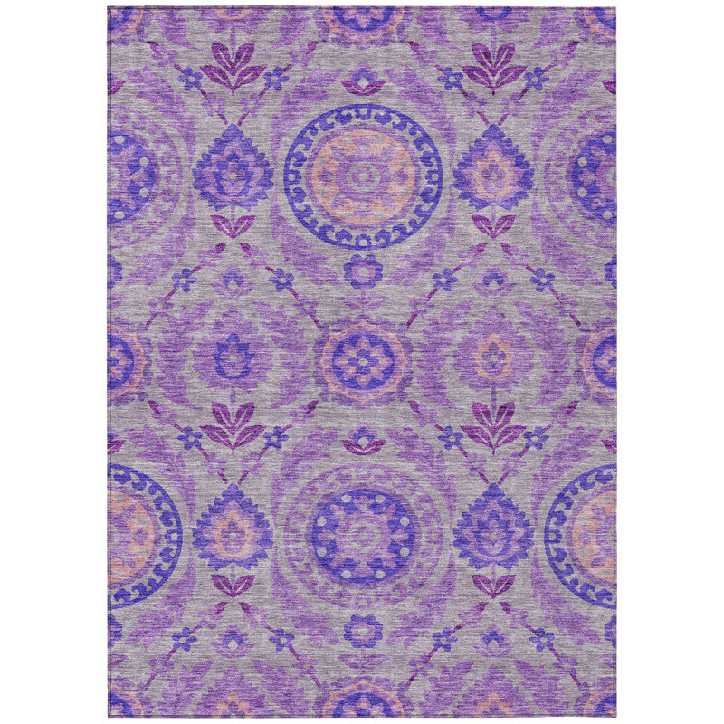 Tapis extérieur lavable floral lilas et gris 3 'x 5' lavande