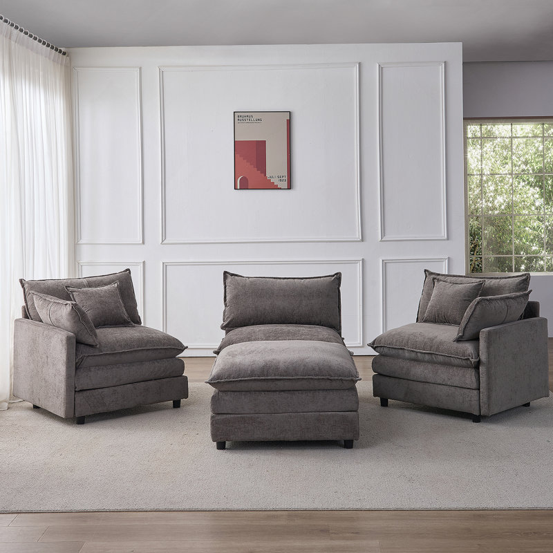 Canapé modulaire modulaire, canapé rembourré, canapé 3 places avec repose-pieds, Gris