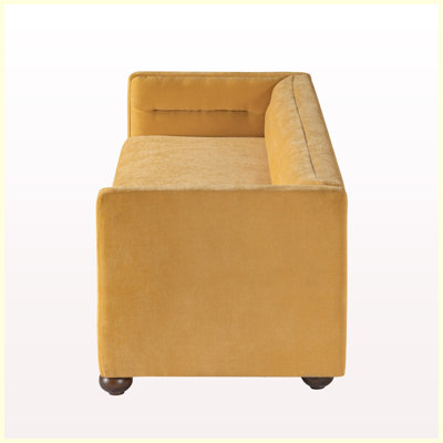Canapé moderne 3 places en chenille jaune de 196 cm (77,2 pouces) avec accoudoirs carrés, dossier arrondi et pieds en bois d'hévéa pour salon ou appartement