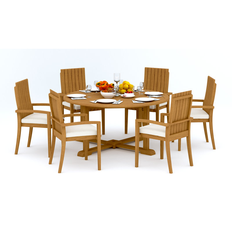 Ensemble de salle à manger 5 pièces en bois de teck de qualité A: table ronde de 60 po et 4 chaises empilables Ansari # 11GO1204