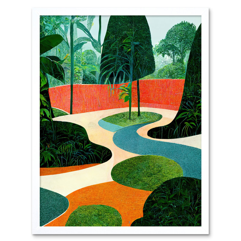 Midcentury Style Garden Abstract Jungle - Print, 43cm H x 33cm W, White Framed Paper