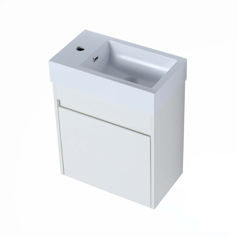 Floating Wall-Mounted Bathroom Vanity With Sink, White Straight Grain