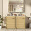 Meuble-lavabo de salle de bain avec lavabo, robinet, tablettes de porte et tablettes latérales ouvertes-908045413-908045415