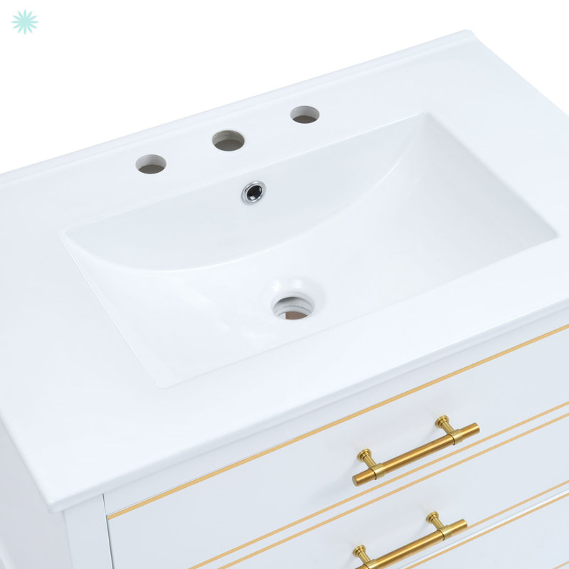 30Inch Bathroom Vanity Cabinet Combo With Open Storge, White