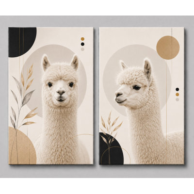 Très grand ensemble de 2 reproductions d'art sur toile alpaga, art mural neutre, art lama boho moderne pour chambre d'enfant, impression sur toile 24 x 36 pouces