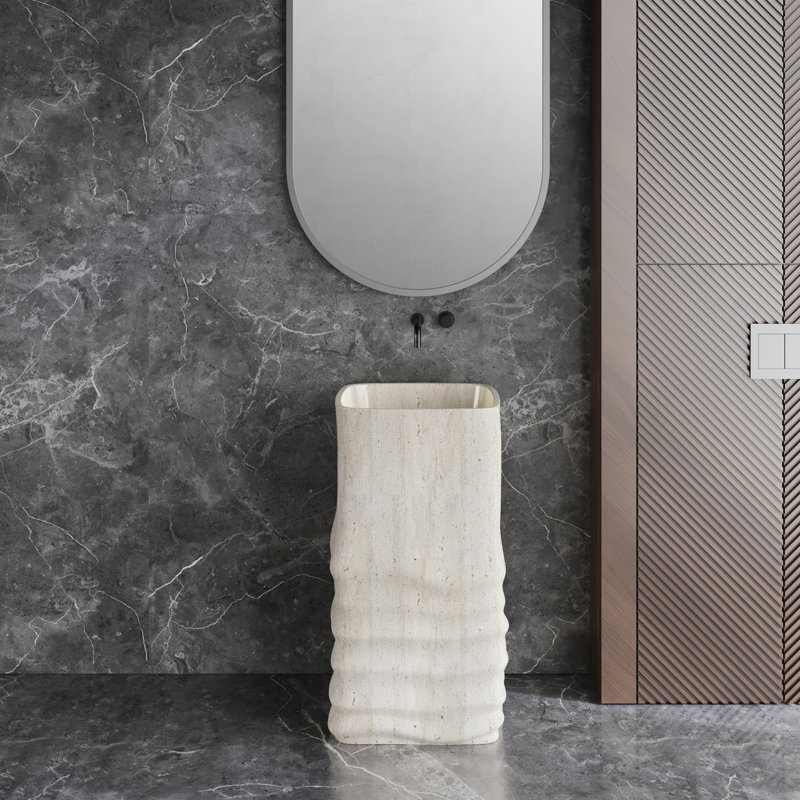 33" Tall Pedestal Bathroom Sink Solid Surface Bathroom Sink, Beige
