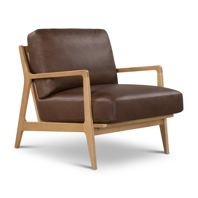 Carmelo Genuine Leather Accent Chair, Dark Brown Genuine Leather