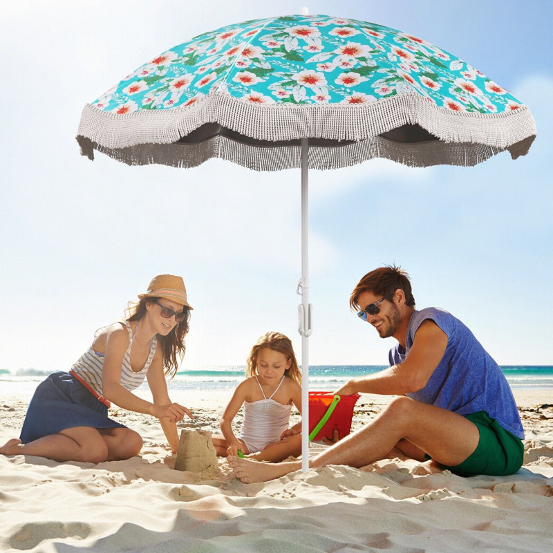 Charvik 70.86cm Tilt Beach Parasol, Green Floral