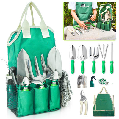 Ensemble d'outils de jardinage 11 pièces avec sac, tablier et accessoires pour la plantation, la taille et le jardinage