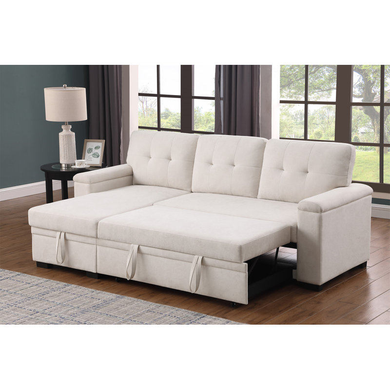 Canapé-lit modulaire réversible en tissu tissé l 84,5 po Lucca II, Tissu beige