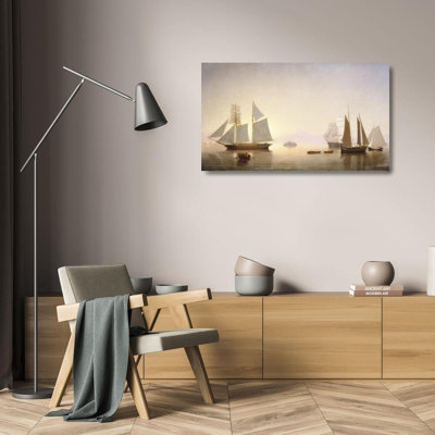 "Becalmed off Halfway Rock" by  Fitz Henry Lane - Gallery Wrap Canvas Wall Art