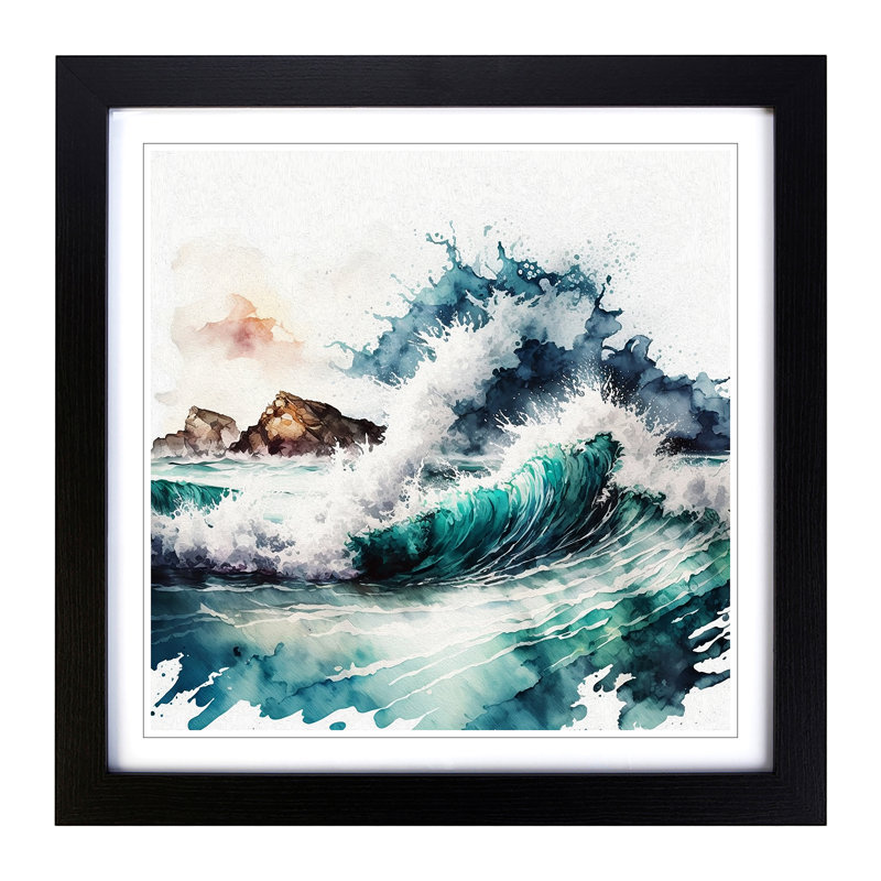 Ocean Watercolour No.1 - Framed Print, Black
