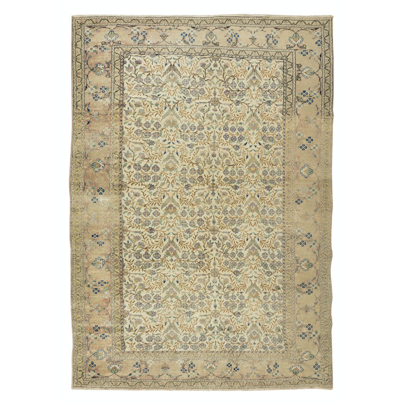 Tapis turc en laine noué à la main à motif floral Oushak