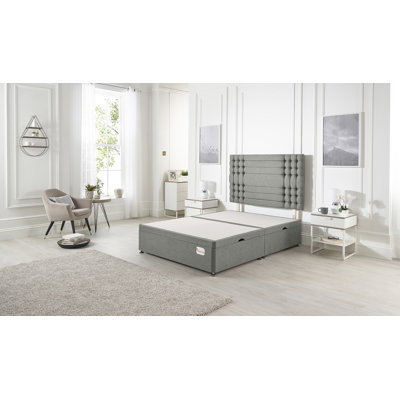 Luxara Solid Wood Ottoman Bed Side Opening with Upholstered Headboard Tweed Fabric
