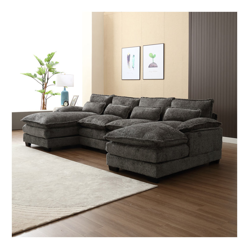 Modern Large Fabric U-Shape Sectional Sofa, Gray