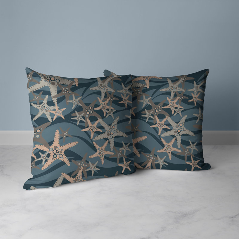 Coussin décoratif intérieur / extérieur Starfish Sway, H 18 po x l 18 po, Vert / gris