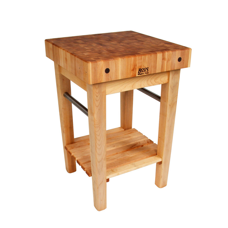 Maplewood Industrial Butcher Block Prep Table with Zinc-Coated Casters