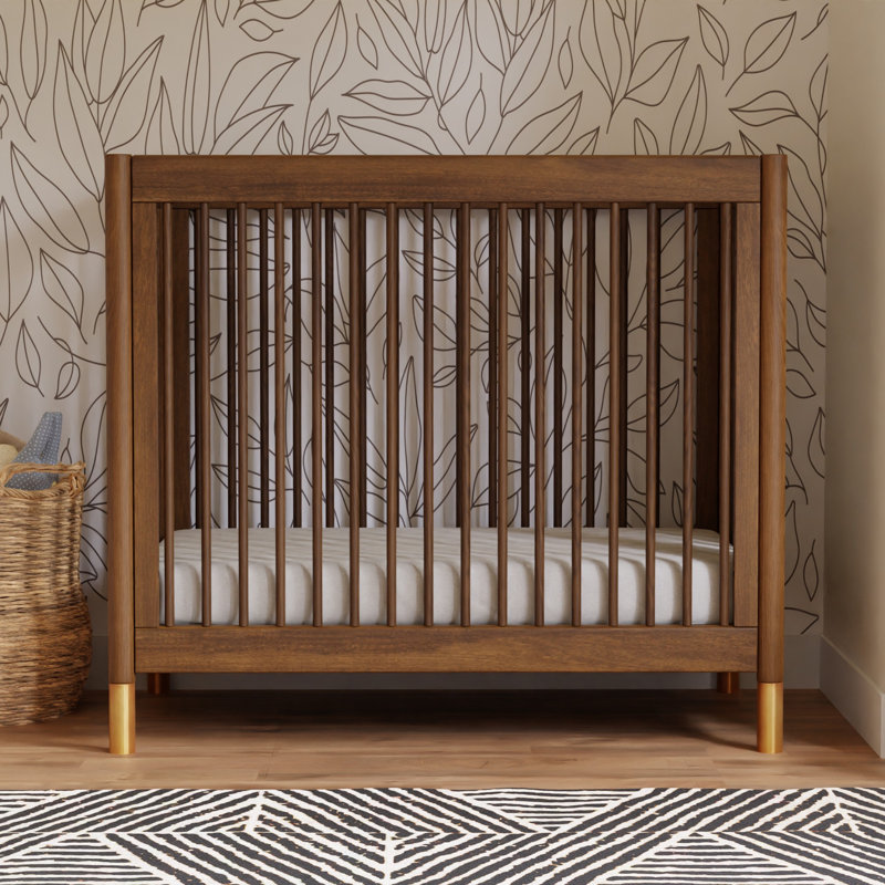 Gelato 4-in-1 Mini Convertible Crib, Natural Walnut/Gold